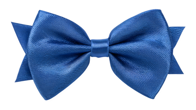 Blue bow tied neatly in satin ribbon texture isolated on white background