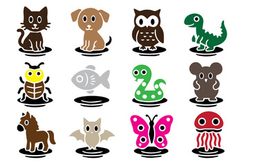Obraz premium Cute Cartoon Animal Vector Icon Set | Kids, Pet, Wildlife, and Marine Life Illustrations Collection
