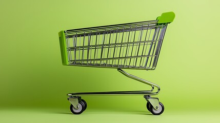 Chrome Shopping Cart on Green Background