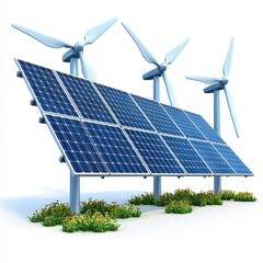 Clean Energy Solution Solar Panels and Wind Turbines Generating Power
