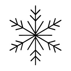 Fototapeta premium Minimalist black snowflake vector icon on white. Ideal for winter holidays, Christmas, seasonal clipart, frosty themes. Elegant snow symbol for digital projects, festive illustrations