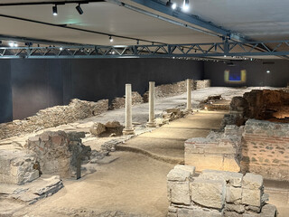 ruins of the ancient Thessaloniki, discovered beneath the New Railway Station Nea Elvetia, archaeological excavations conducting. Thessaloniki, Greece