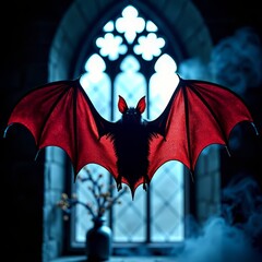 Vampire bat flying in moonlit belfry