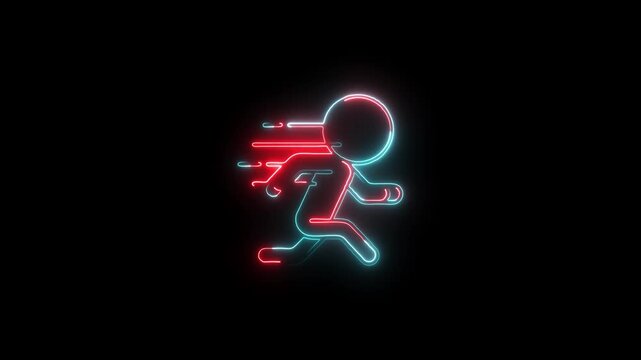 Neon Running Man Icon Animation - Speed, Urgency, Fast Delivery, Stick Figure Run