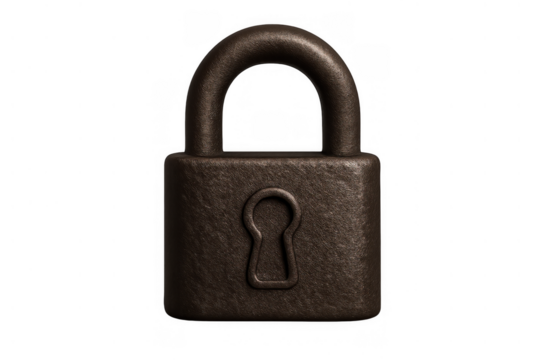 Old padlock securing private information, symbol lock with keyhole illustrating data protection and privacy on transparent background