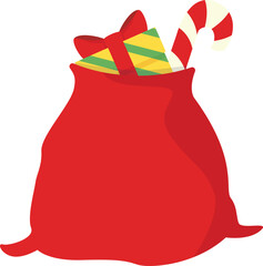 full bag of gifts from Santa Claus. Christmas decorative element. Flat vector illustration