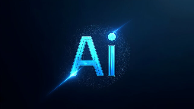Futuristic representation of artificial intelligence with glowing AI letters against a dark background.