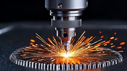 Close Up of a Metalworking Machine Cutting a Metal Sheet with Bright Sparks