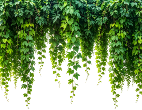 Lush green cascading leaves with a black background, suggesting a natural border