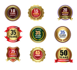 Anniversary and Milestone Badge Vector Set. Corporate Celebration, Golden Jubilee, Event Logo and Elegant Commemorative Emblem Collection