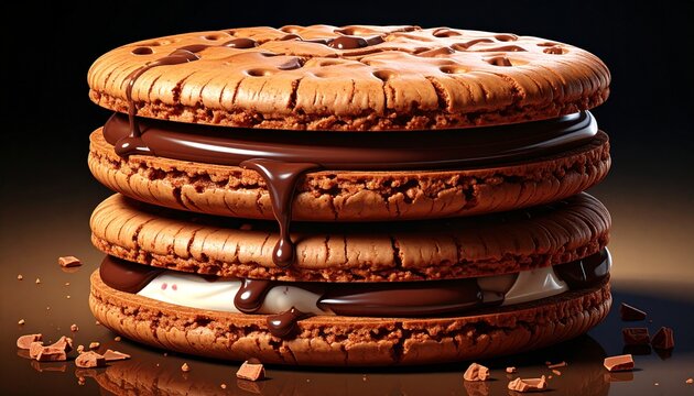 Tasty, baked chocolate chip cookies on a white plate, sweet dessert snack