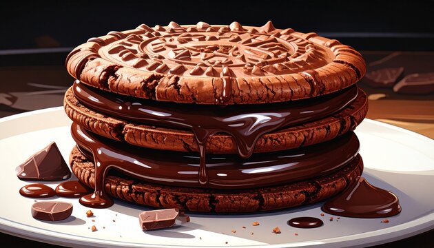 Tasty, baked chocolate chip cookies on a white plate, sweet dessert snack - Powered by Adobe