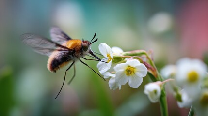 A larger bombylius major consumes nectar from a flower in a Kanagawa nature park Japan