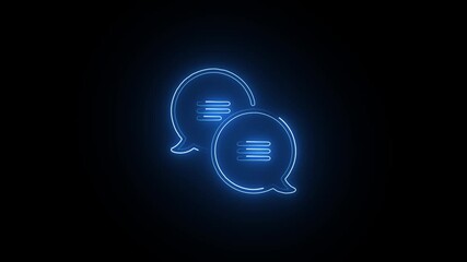 Blue Neon Chat Bubbles Loop: Digital Communication, Messaging, Dialogue Icon Animation