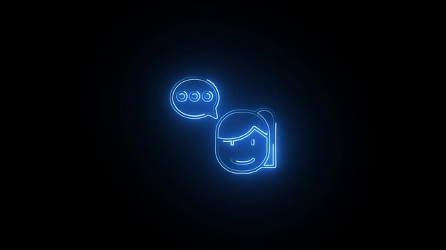 Abstract Glowing Girl Talking Icon - Futuristic Blue Neon Messaging & Social Media