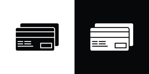 ATM card icon in solid silhouette set. Vector Illustration.