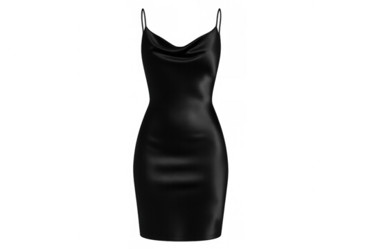 Black slip dress with cowl neck design, elegant evening wear, fashion clothing for special occasions