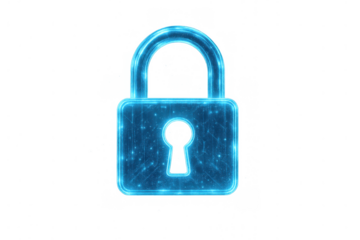 Digital padlock icon showing cyber security, data protection, and network privacy on transparent background