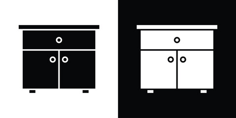 Cabinet icon in solid silhouette set. Vector Illustration.