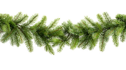 Christmas tree garland with pine branches isolated on white background