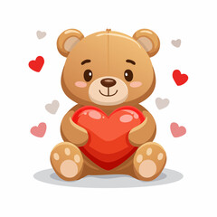 Obraz premium Teddy Bear's Heartfelt Hug: A charming teddy bear, cradling a bright red heart, radiates affection and warmth amidst floating hearts, perfect for conveying love and joy.
