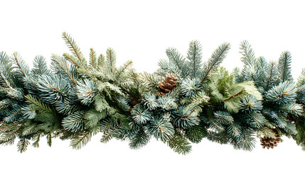 Christmas tree garland with pine branches isolated on white background