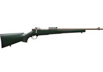 Isolated bolt-action rifle is a long-range weapon with wooden stock for hunting games outdoors