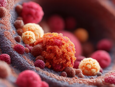 Realistic rendering of pancreatic acini producing digestive enzymes