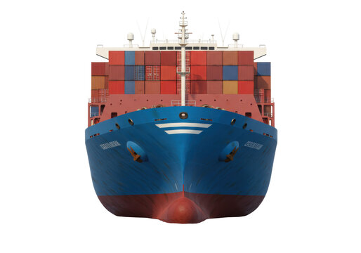 Isolated Container Ship View, Large Freight Vessel for Cargo, Transportation and Logistics - Powered by Adobe