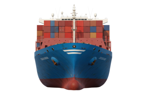 Isolated Container Ship View, Large Freight Vessel for Cargo, Transportation and Logistics