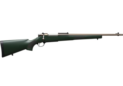 Isolated bolt-action rifle is a long-range weapon with wooden stock for hunting games outdoors