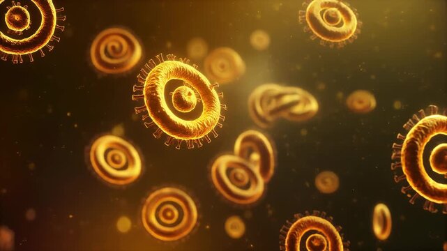 Cinematic microscopic footage of small cocci bacteria communicating through bioluminescent pulses, a vibrant display of life in motion