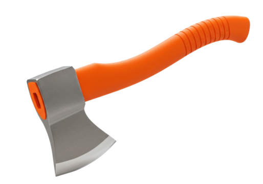 Isolated lightweight axe with an orange handle designed for camping and forestry tasks