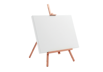 Isolated blank canvas on an easel for artwork display, painting or art presentations