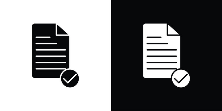 Document accepted icon in solid silhouette set. Vector Illustration.