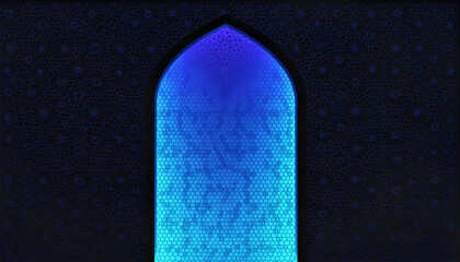Gothic arch window illuminated with blue light