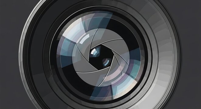 Close-up View of a Camera Lens with Aperture Blades.