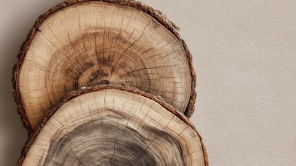 Fototapeta premium Basic and organic two interlocking pieces of raw wood display distinct tree rings offering a flexible and sustainable backdrop for crafts merchandise or nature related topics