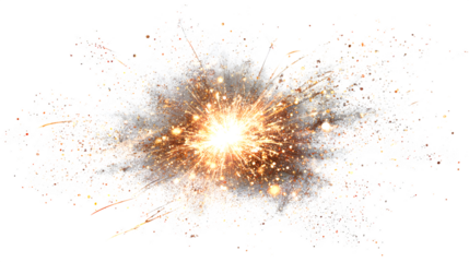 Bright firework explosion pattern with glowing trails and sparkles isolated on white background