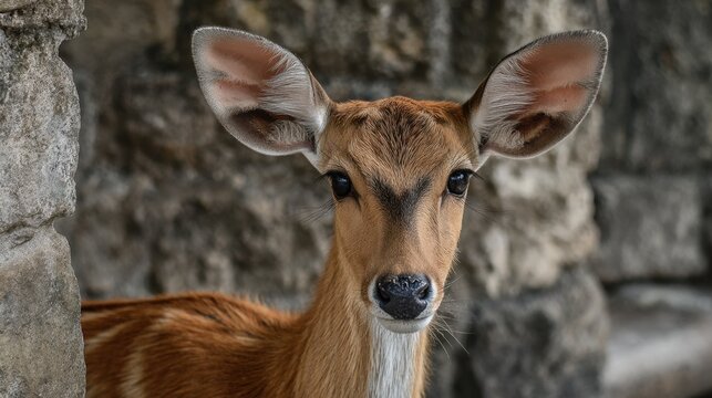 image of a young female deer in a zoo pen