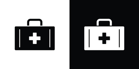 First aid box icon in solid silhouette set. Vector Illustration.