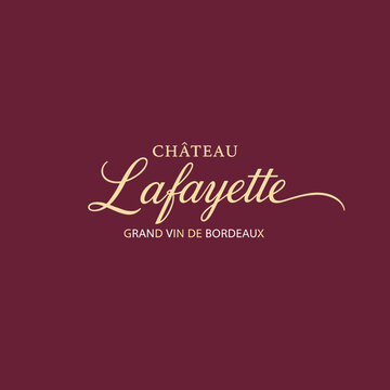 Chateau Lafayette Grand Vin de Bordeaux Logo on Burgundy Background.