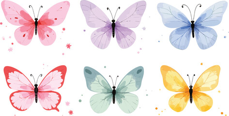 Watercolor butterfly collection with colorful wings in vector format illustration