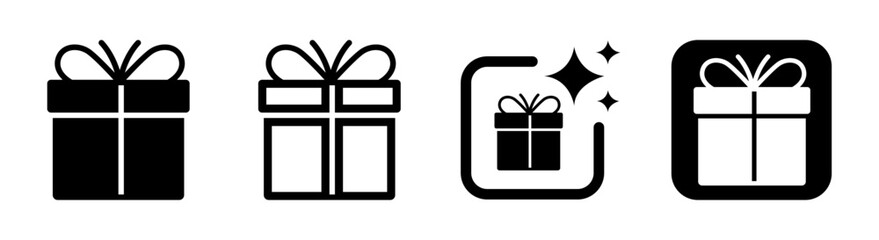 Festive gift box icon illustration symbolizing joy and celebration, perfect for Christmas, holidays, and children’s presents in transparent black vector PNG design