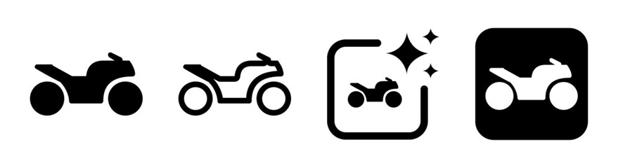 Black motorbike icon illustration of sport superbike for racing and travel, isolated transparent background vector PNG design for transport and adventure concepts