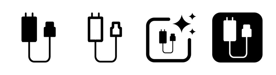 Modern black mobile charger with USB C port icon illustration isolated on transparent background, clean vector PNG design for technology and power concepts