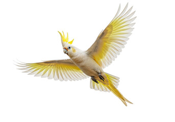 Isolated Sulphur-crested Cockatoo in Flight with Feathers Spread, Crest Extended, Wild Animal