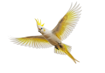 Isolated Sulphur-crested Cockatoo in Flight with Feathers Spread, Crest Extended, Wild Animal