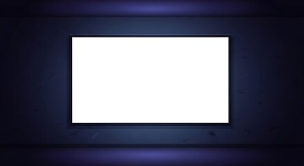 Blank Screen Display in Dark Room with Blue Lighting.