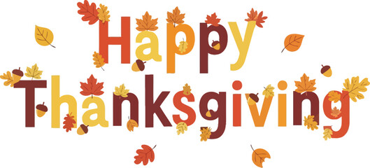 Happy thanksgiving text with autumn leaves